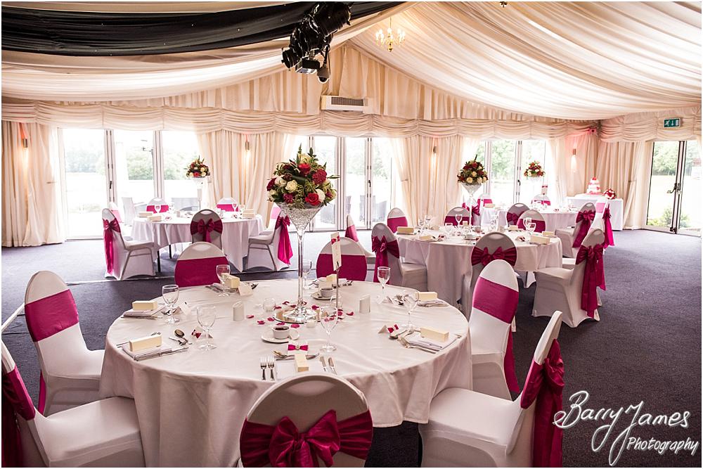 Capturing the details that made the wedding breakfast setting in the marquee at Calderfields in Walsall by Walsall Wedding Photographers Barry James