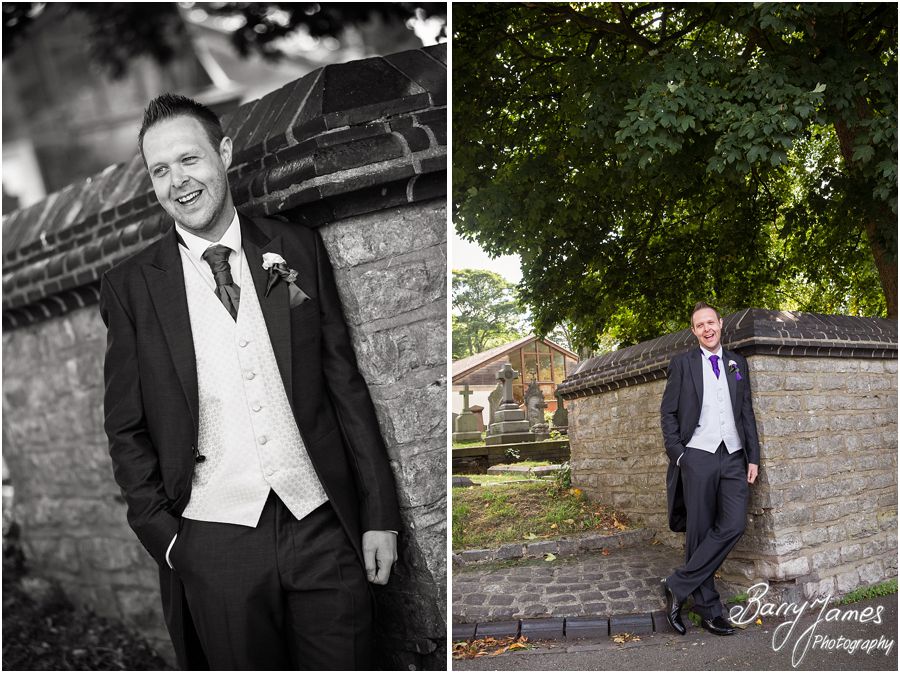 Relaxed groomsmen portraits at Rushall Parish Church in Walsall by Walsall Wedding Photographer Barry James