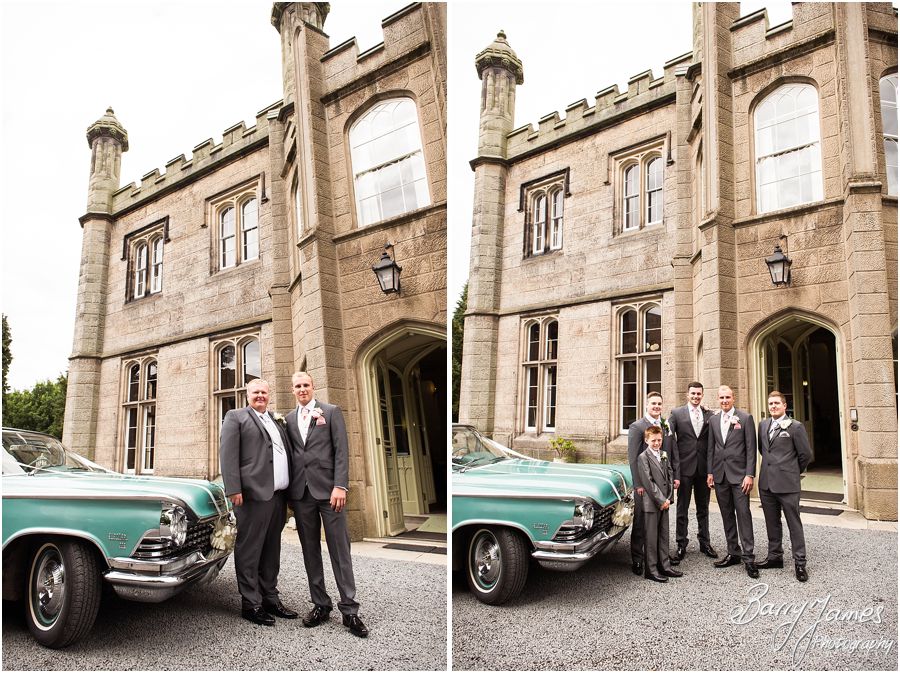 Natural contemporary photos of the groom and groomsmen outside the hall at Hawkesyard Estate in Rugeley by Rugeley Wedding Photographer Barry James