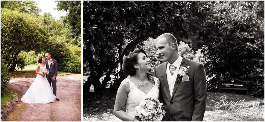 Natural photographs of the relaxed bride and groom looking beautiful around the grounds of Hawkesyard Estate in Rugeley by Rugeley Wedding Photographer Barry James