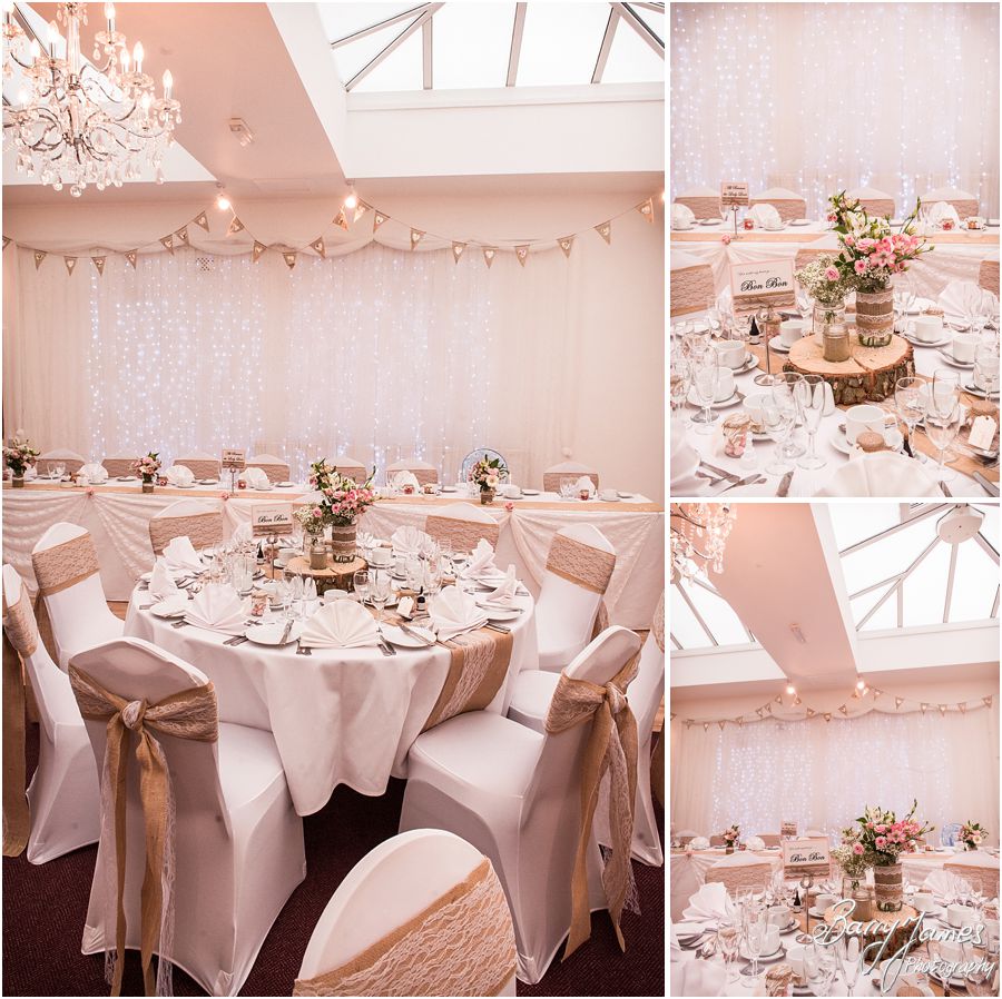 Elegant and classy touches making the wedding breakfast setting simply perfect at Hawkesyard Estate in Rugeley by Rugeley Wedding Photographer Barry James