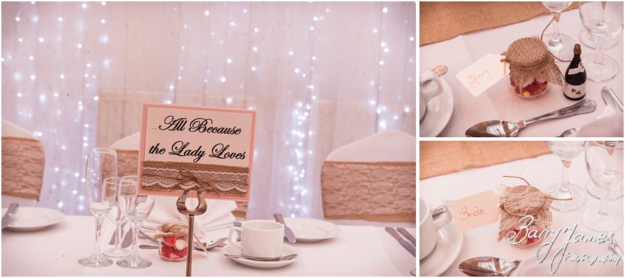 Elegant and classy touches making the wedding breakfast setting simply perfect at Hawkesyard Estate in Rugeley by Rugeley Wedding Photographer Barry James