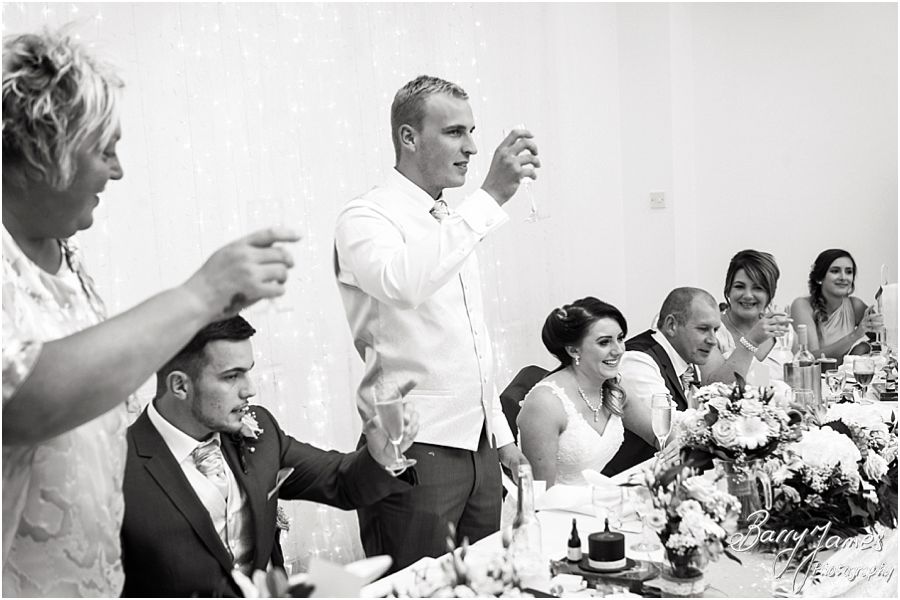 Candid photographs capturing the wedding speeches and the fabulous guest reactions at Hawkesyard Estate in Rugeley by Rugeley Wedding Photographer Barry James