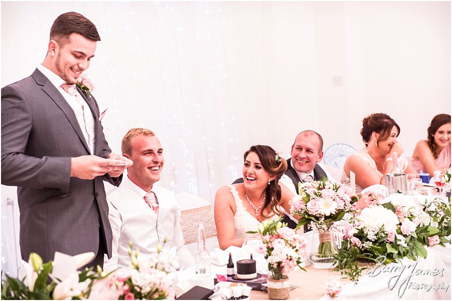 Candid photographs capturing the wedding speeches and the fabulous guest reactions at Hawkesyard Estate in Rugeley by Rugeley Wedding Photographer Barry James
