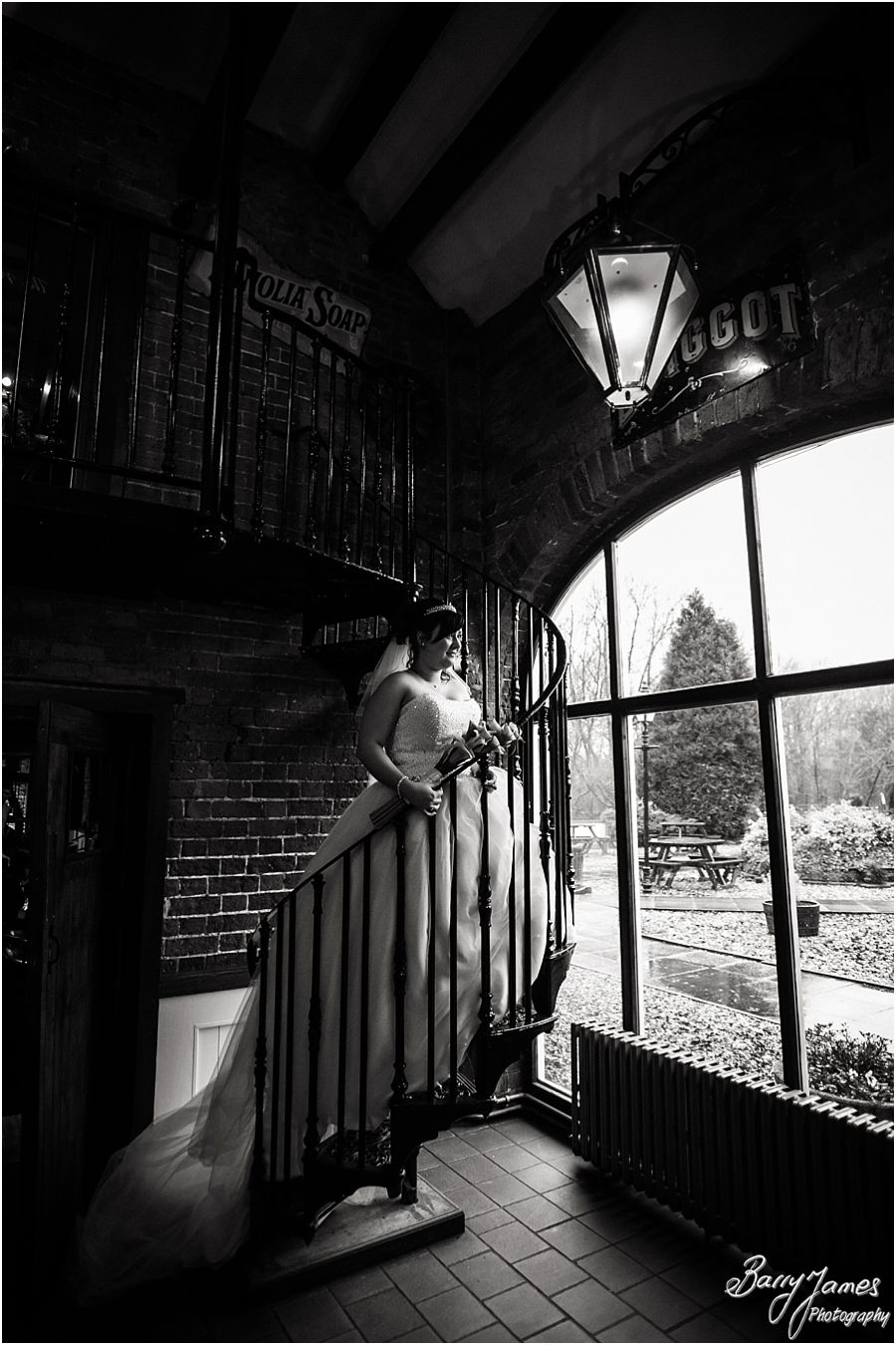 Creative Bride and Groom portraits at The Mill in Worston by Staffordshire Contemporary Wedding Photographer Barry James