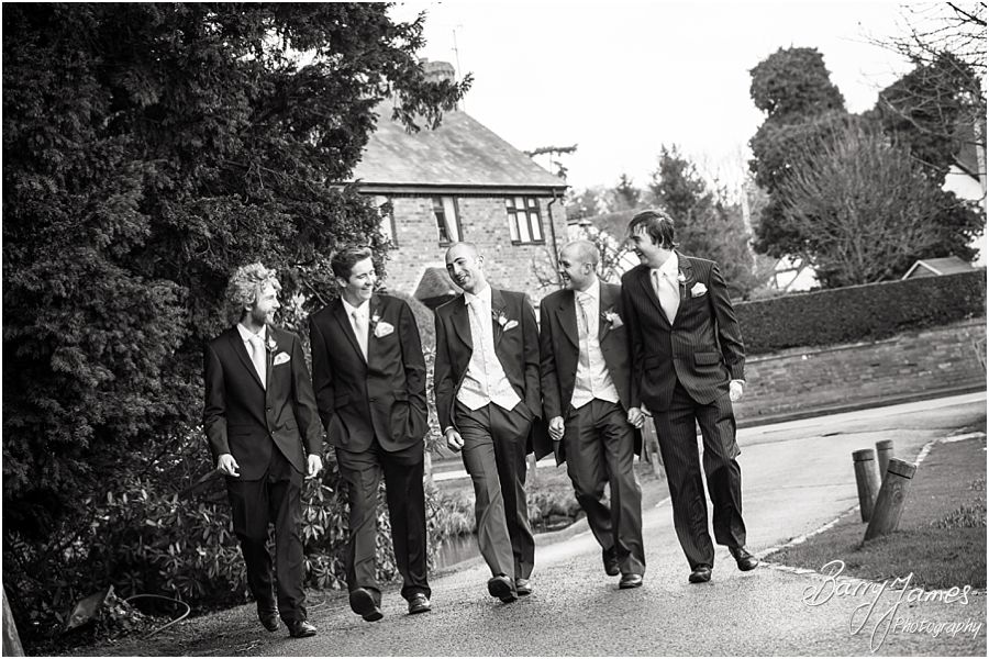 Relaxed portraits of groom and groomsmen at The Moat House in Acton Trussell by Stafford Wedding Photographer Barry James
