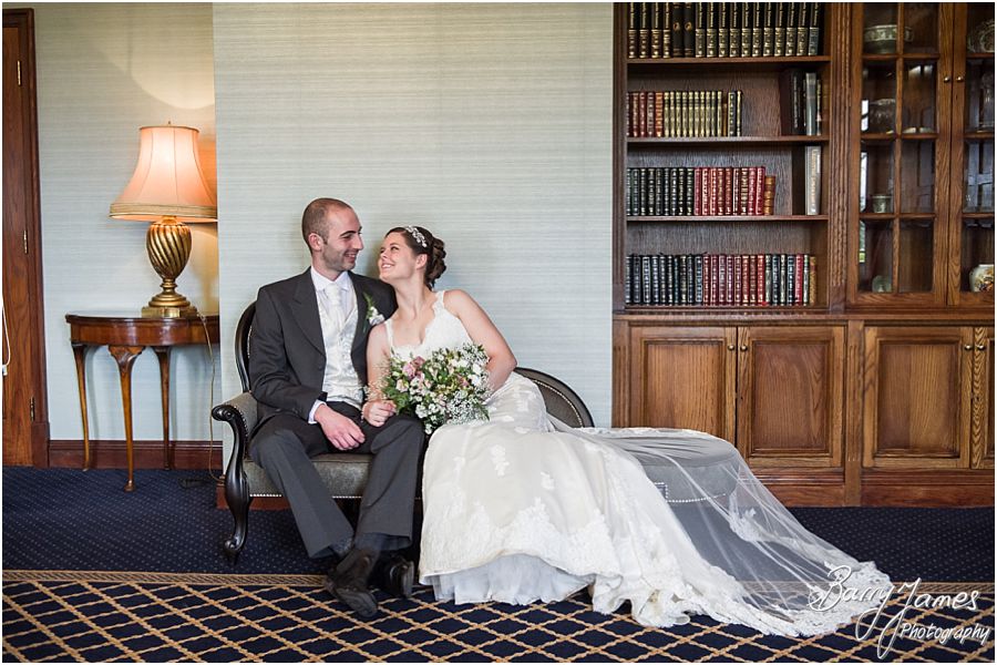 Utilising the stunning Library at The Moat House in Acton Trussell for couples photographs by Staffordshire Wedding Photographer Barry James