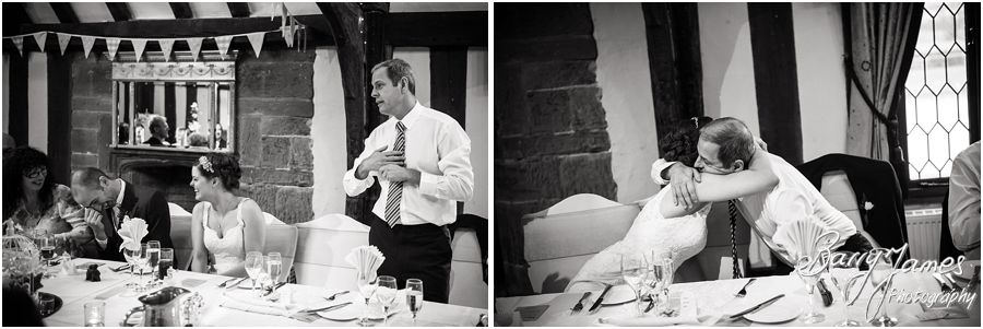 Candid photographs capturing the speeches and reactions at The Moat House in Acton Trussell by Creative Contemporary Wedding Photographer Barry James