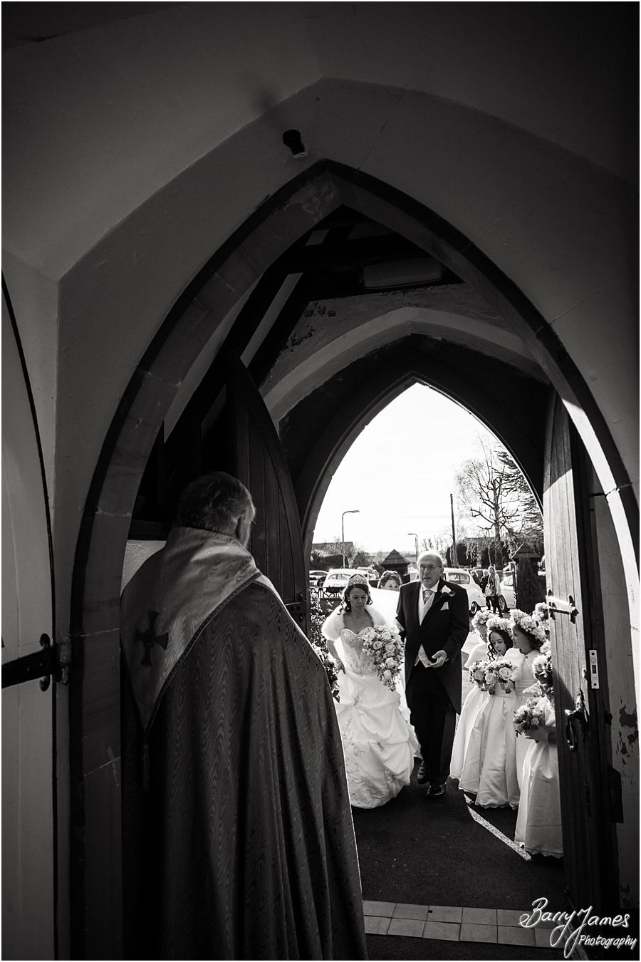 Reportage and creative wedding photography at St Pauls Church in Brewood by Stafford Wedding Photographers Barry James