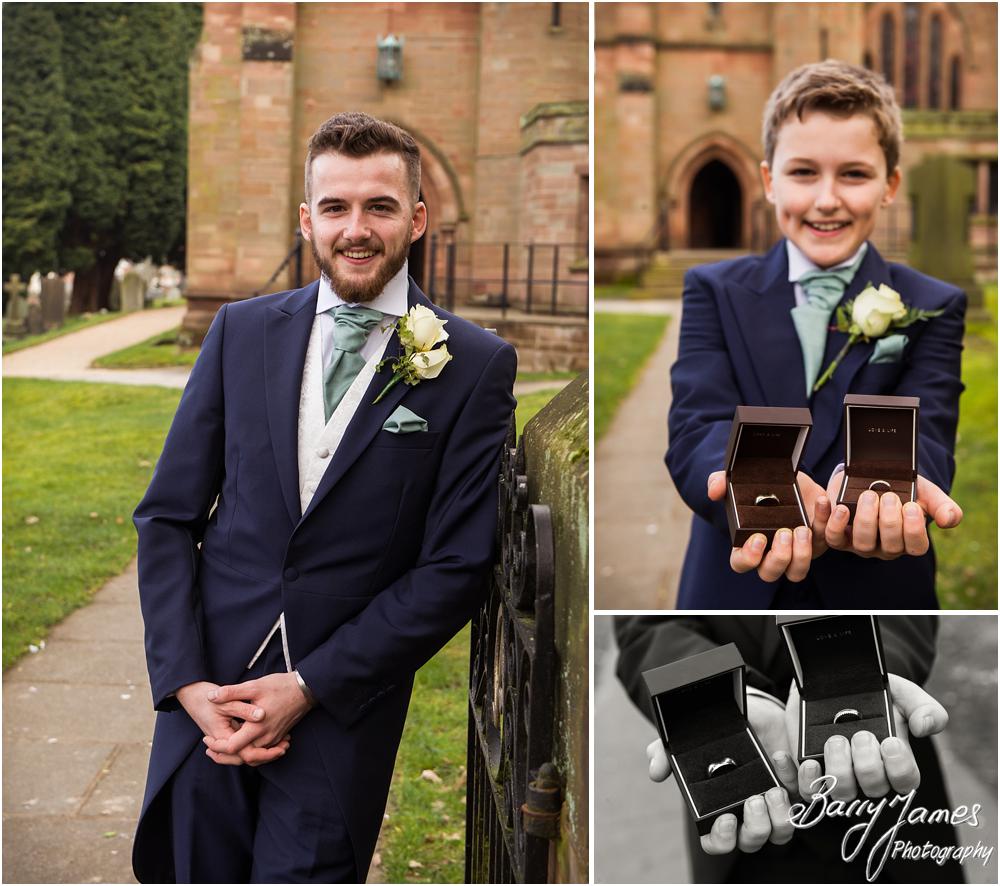 Contemporary and creative wedding photographs of the groomsmen arrival at St Peters Little Aston in Sutton Coldfield by Sutton Coldfield Wedding Photographer Barry James