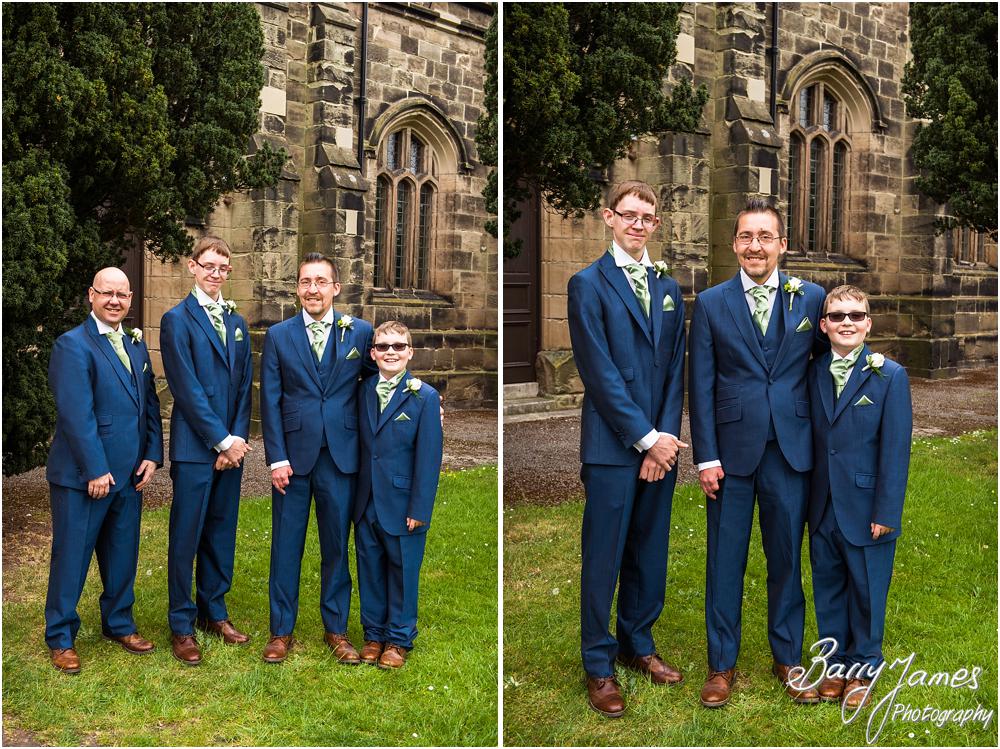 Traditional photographs of the groomsmen in their blue suits from White Rose at St Augustines in Rugeley by Rugeley Wedding Photographers Barry James