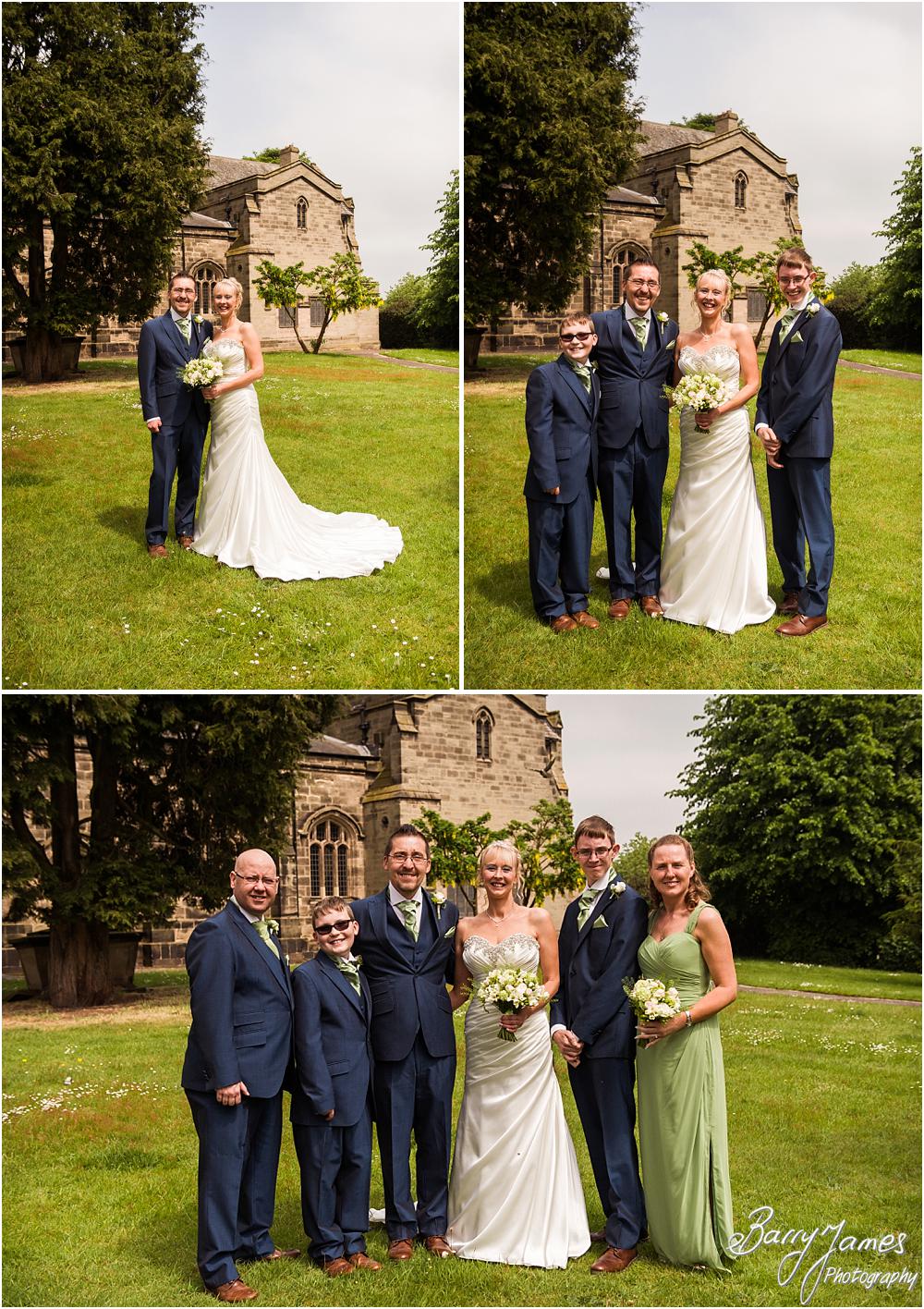 Relaxed traditional group photographs in the gardens at St Augustines in Rugeley by Rugeley Wedding Photographers Barry James