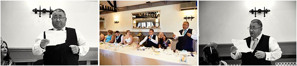 Creative candid photographs of the Father of the Bride speech at Oak Farm in Cannock by Cannock Wedding Photographer Barry James