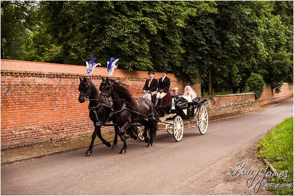Arriving in style with Marsden Carriages at Hoar Cross Hall in Staffordshire by Stafford Wedding Photographer Barry James