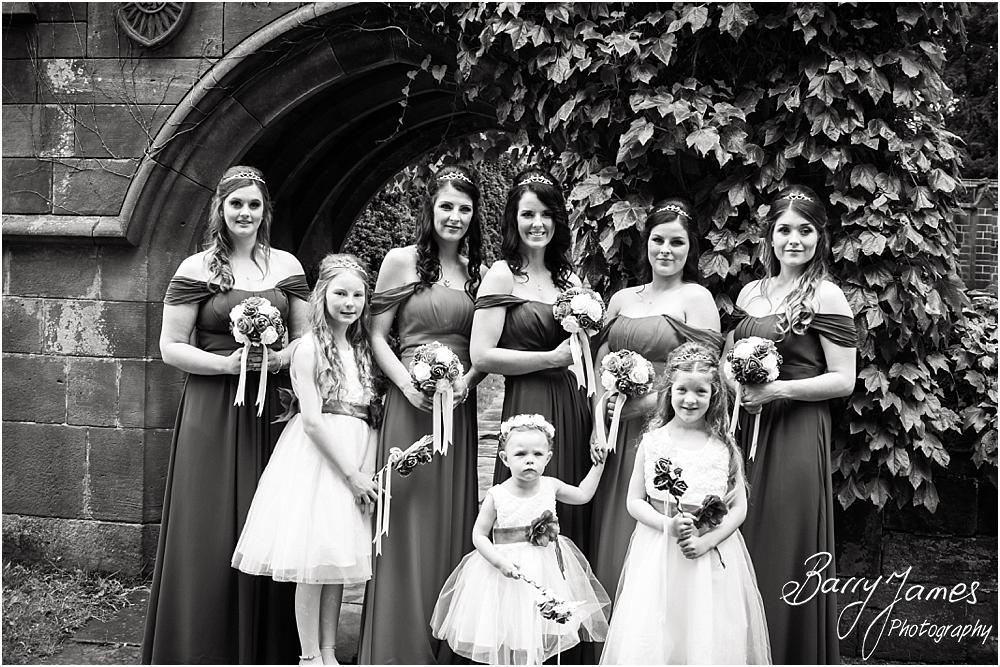 Contemporary portraits of the bridal party ahead of the ceremony in the church at Hoar Cross Hall in Staffordshire by Stafford Wedding Photographer Barry James