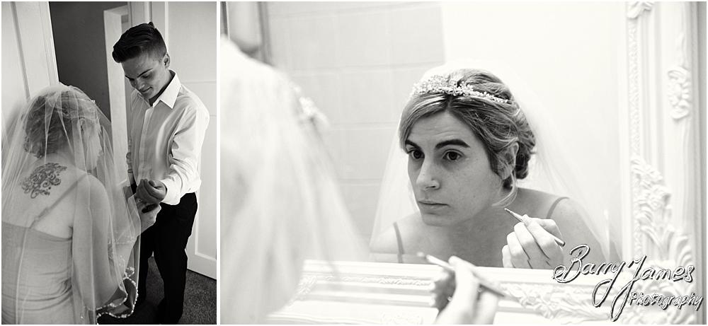 Creative candid photographs of the bridal preparations before the wedding at St Michaels Church Pelsall by Walsall Wedding Photographer Barry James