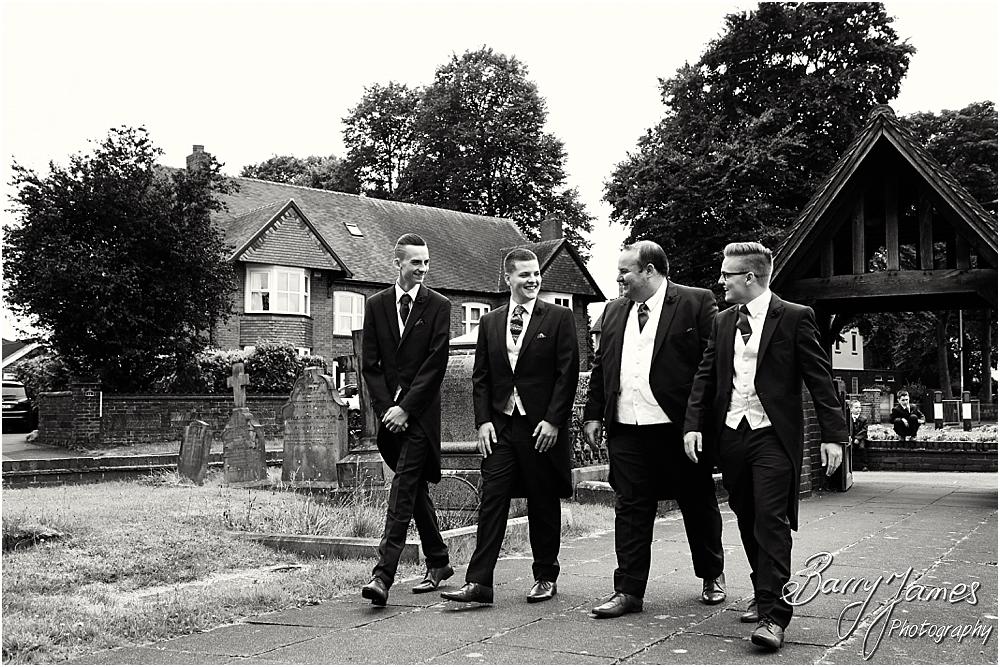 Contemporary photographs of the groom and ushers arrival at St Michaels Church Pelsall by Walsall Wedding Photographer Barry James