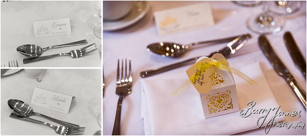 Stunning detailing and styling for the wedding breakfast at Rodbaston Hall in Penkridge by Walsall Wedding Photographer Barry James