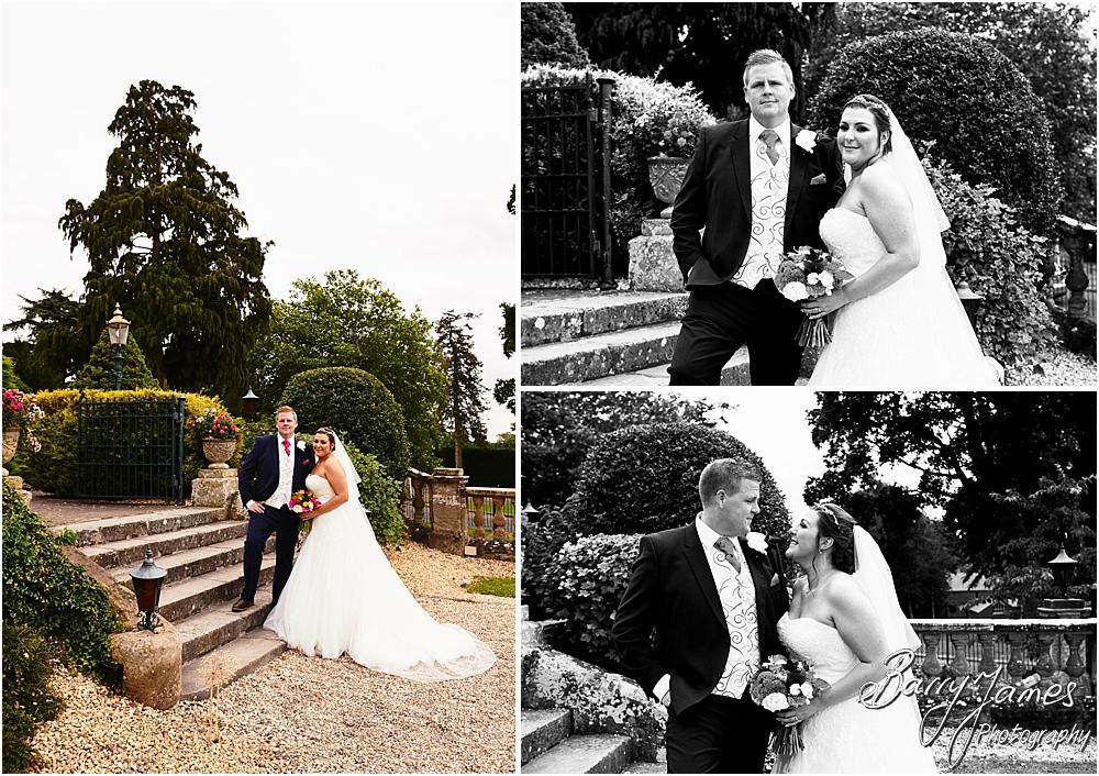 Creative natural wedding portraits around the stunning grounds and gardens at Chateau Impney at Droitwich by Wedding Photographer Barry James