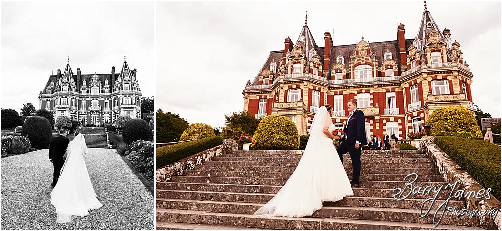 Creative natural wedding portraits around the stunning grounds and gardens at Chateau Impney at Droitwich by Wedding Photographer Barry James