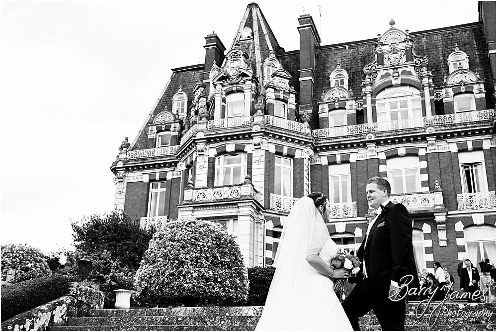 Creative natural wedding portraits around the stunning grounds and gardens at Chateau Impney at Droitwich by Wedding Photographer Barry James