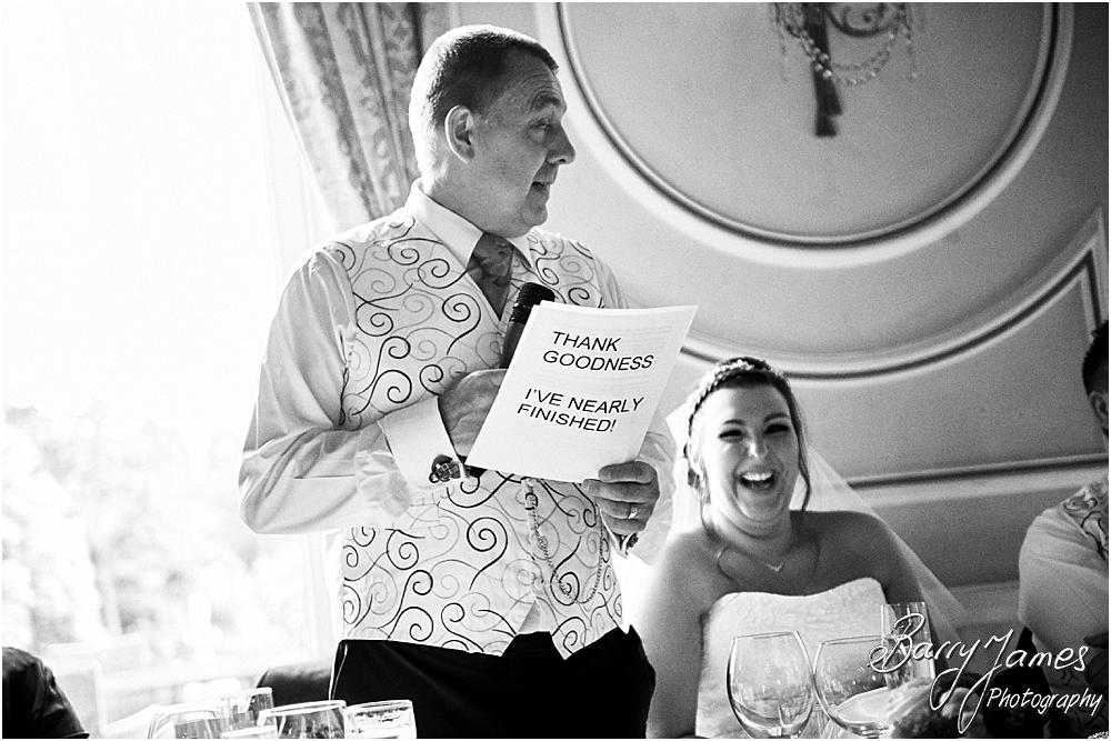 Creative candid photographs of the wonderful speeches at Chateau Impney at Droitwich by Wedding Photographer Barry James