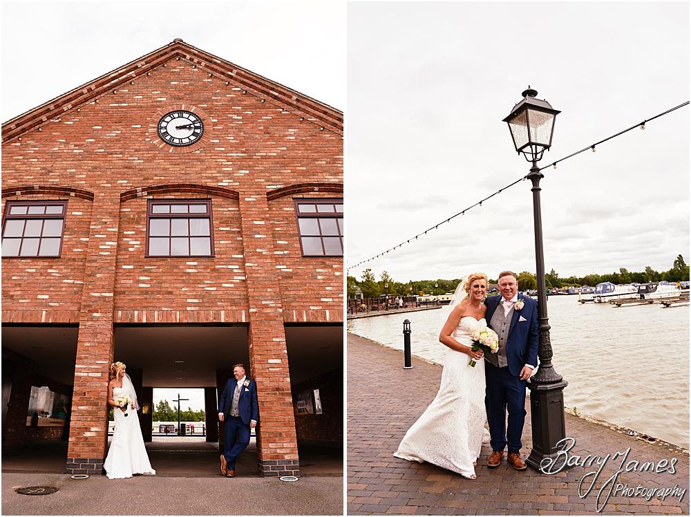 Utilising the stunning waterfront setting at The Crows Nest at Barton Marina for creative bride and groom portraits with Wedding Photographer Barry James