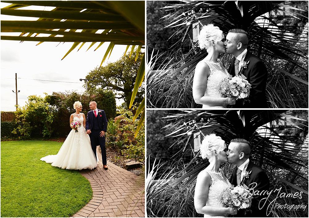 Creative relaxed portraits in the stunning front gardens at Oak Farm Hotel in Cannock by Cannock Wedding Photographer Barry James