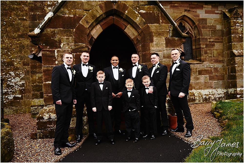 Relaxed contemporary portraits of the groomsmen at St James Church + The Moat House in Acton Trussell by Stafford Wedding Photographers Barry James