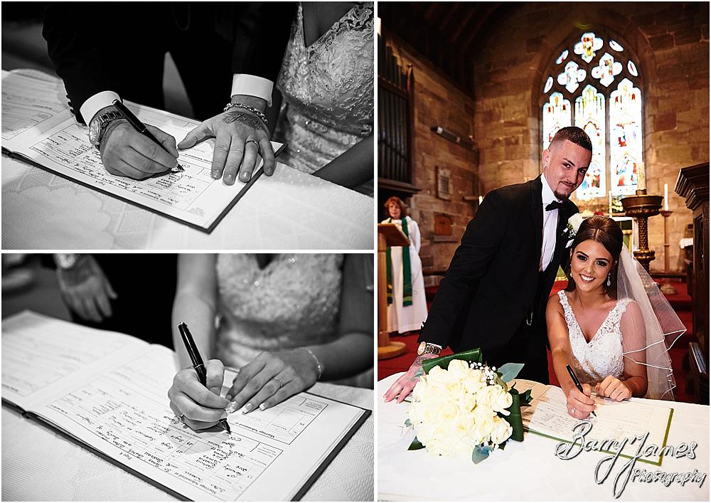 Unobtrusive storytelling photographs of the wedding ceremony at St James Church + The Moat House in Acton Trussell by Stafford Wedding Photographers Barry James