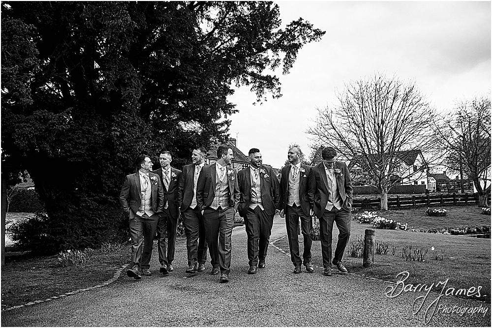 Creative contemporary portraits of the groom and groomsmen at The Moat House in Acton Trussell by Staffordhire Wedding Photographers Barry James