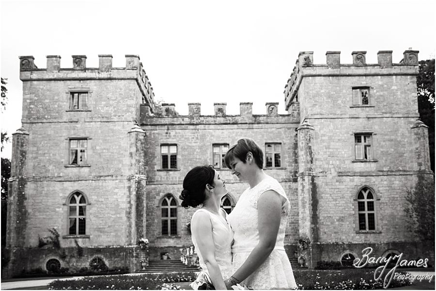 Beautiful photographs of the brides with the castle as the backdrop at Clearwell Castle in Gloucestershire by Gloucester Wedding Photographer Barry James